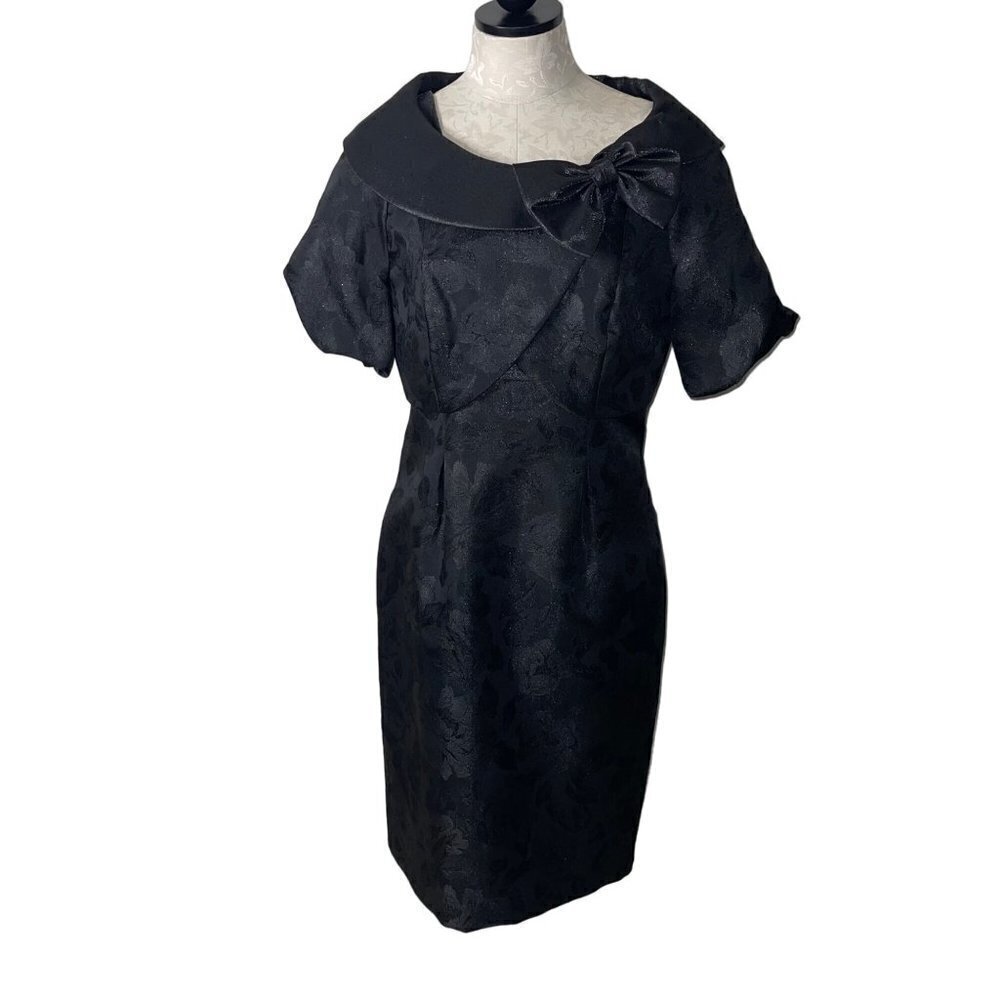 Victor Costa Dress And Jacket Set Size 6 Two Piece Black Floral Jacquard New